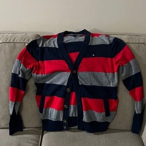 Tommy Hilfiger Men's Cardigan - Red, Navy, Gray Stripes